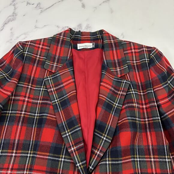 Evan Picone Womens Vintage 90s Oversize Blazer Plus Size 20W P Red Plaid Wool - Picture 2 of 13